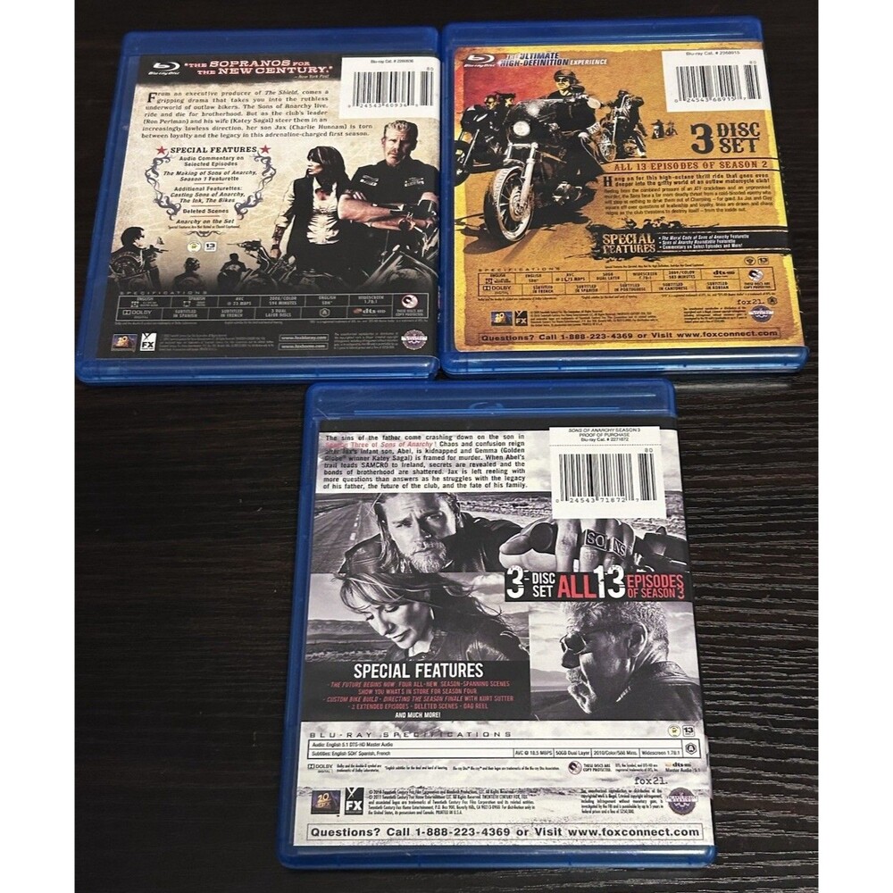 Sons of Anarchy Seasons 1 2 3 Blu-ray Complete TV Series Sets SOA FX - Picture 5 of 8